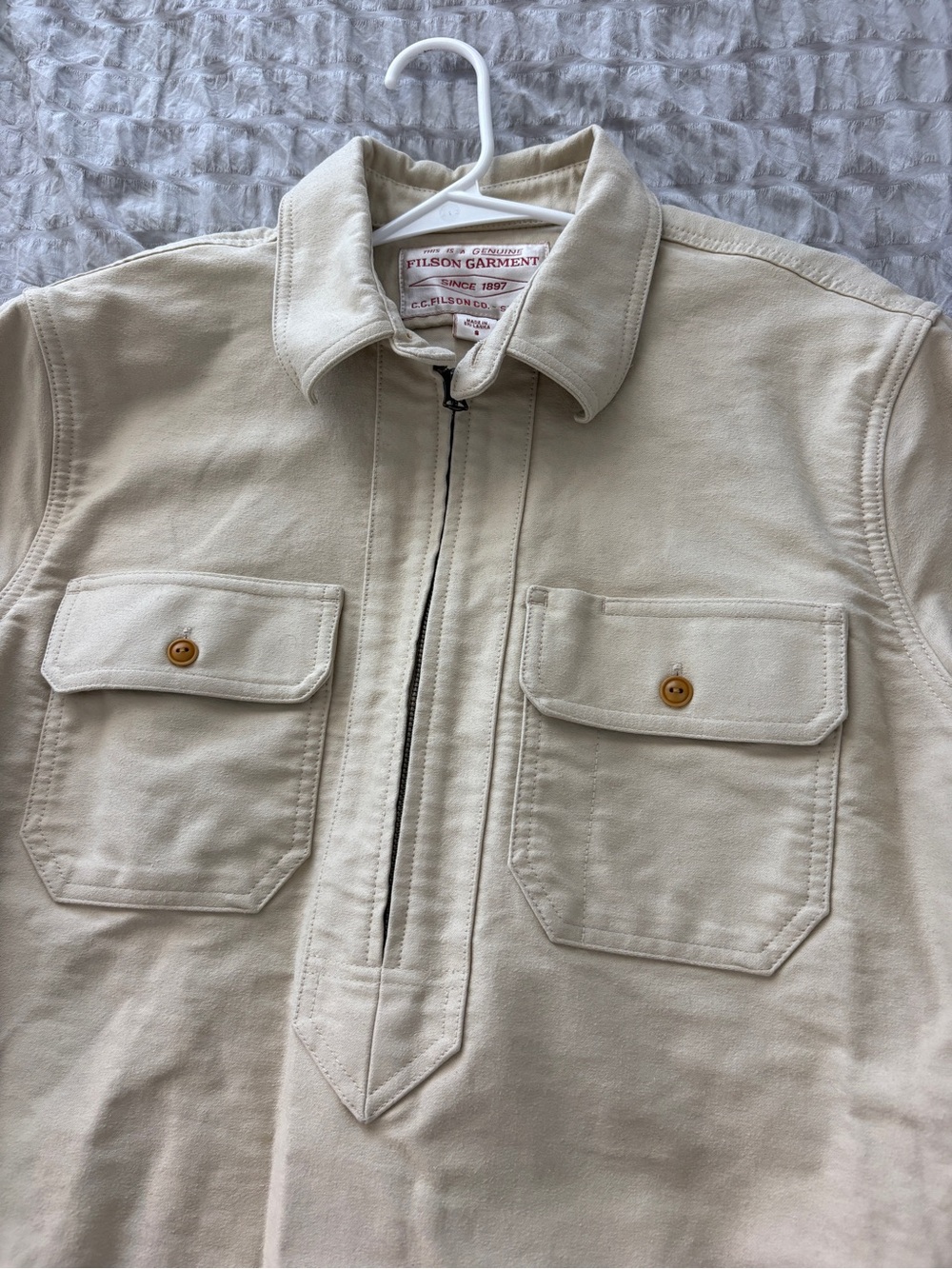 Filson Men’s Cream Canvas Half-Zip Shirt Jacket